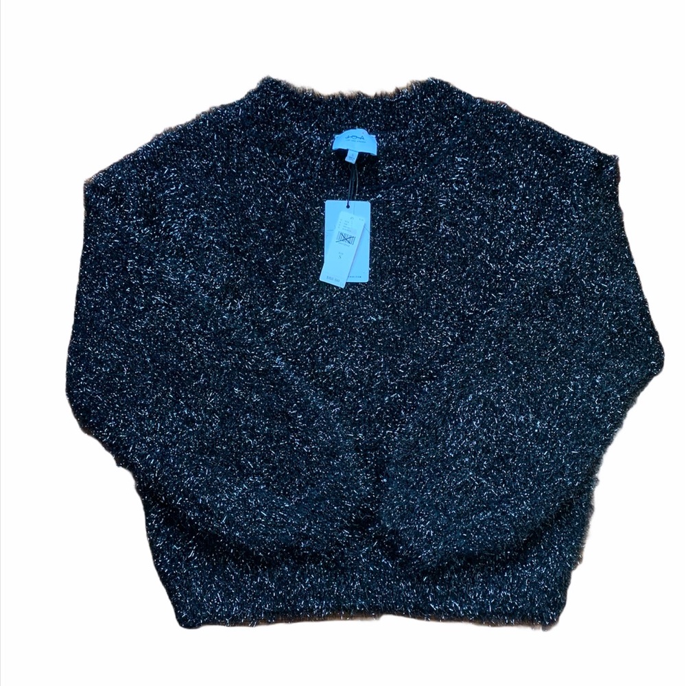 JOA Anthropologie Silver Tinsel Black Balloon Sleeve Sweater Size Small NWT
